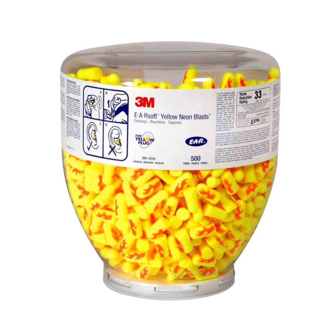 Earplug One Touch Dispenser Refill Regular Size 391-1010 Yellow Neon Blasts 2000 Pair Per Case
