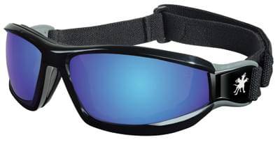Goggle Safety Black Frame Blue Diamond Mirror Lens Adjustable Strap With Removable Foam Gasket Reaper