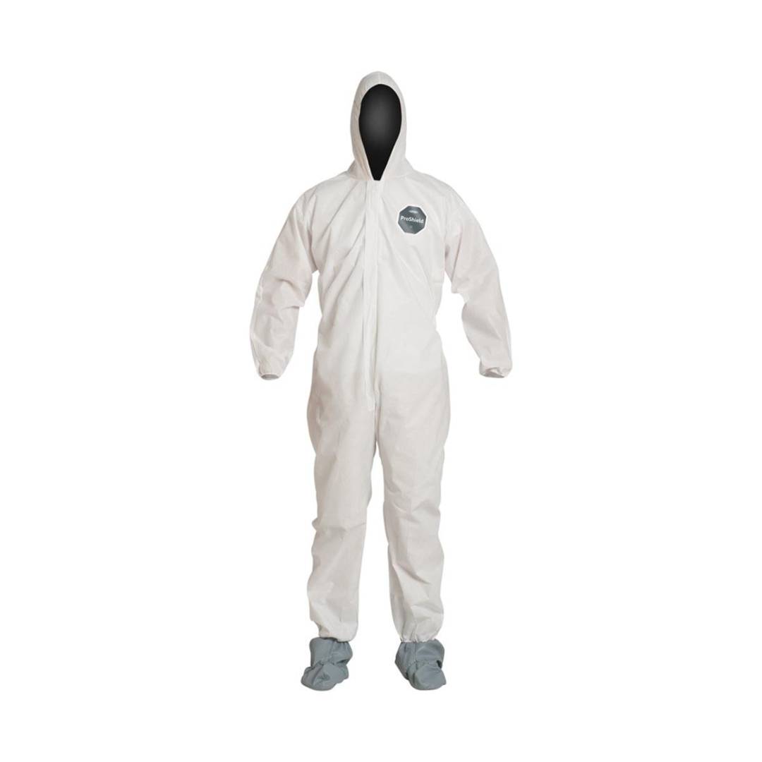 Coverall Disposable 2X-Large Proshield Basic White Serged Seam With Attached Hood Front Zipper Elast