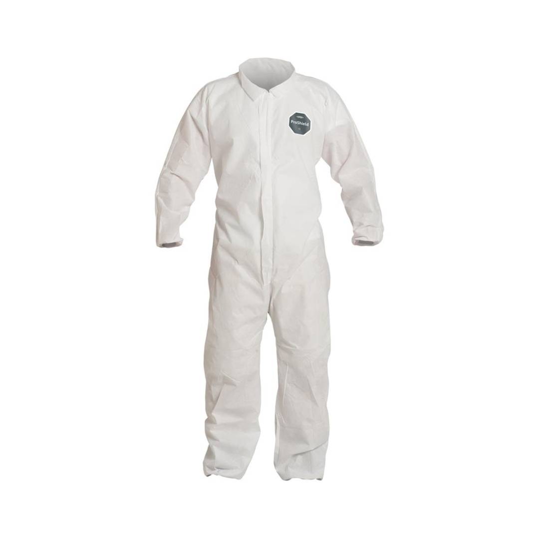 Coverall 2X-Large Proshield Basic White Serged Seam With Collar Front Zipper Elastic Wrist & Ankle