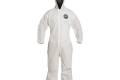 Coverall Medium Proshield Basic White Serged Seam With Attached Hood Front Zipper Elastic Wrist And