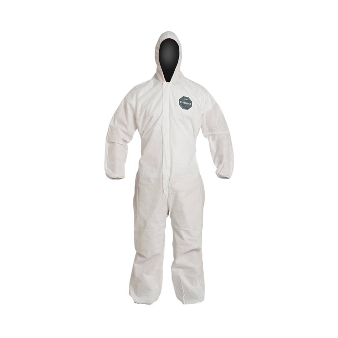 Coverall X-Large Proshield Basic White Serged Seam With Attached Hood Front Zipper Elastic Wrist And