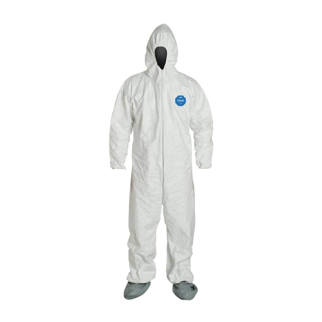 Coverall 4X-Large Tyvek White Serged Seam With Attached Hood Front Zipper Elastic Wrist Attached Soc