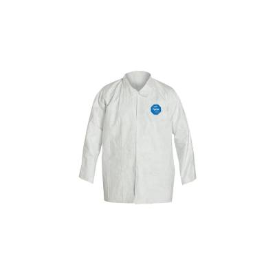 Shirt Medium Tyvek White Serged Seam With Collar Front Snaps Long Sleeve Open Wrist 50Ca