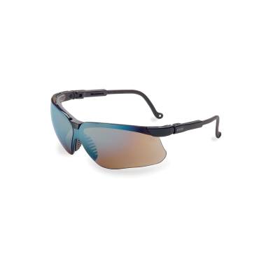 Glasses Safety Gold Mirror Genesis Ultra-Dura Black Frame Adjustable Temple Spatulite Wrap-Around Si Glasses Safety Gold Mirror Genesis Ultra-Dura Black Frame Adjustable Temple Spatulite Wrap-Around Si