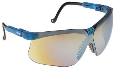 Glasses Safety Gold Mirror Genesis Ultra-Dura Vapor Blue Frame Adjustable Temple Spatulite Wrap-Arou