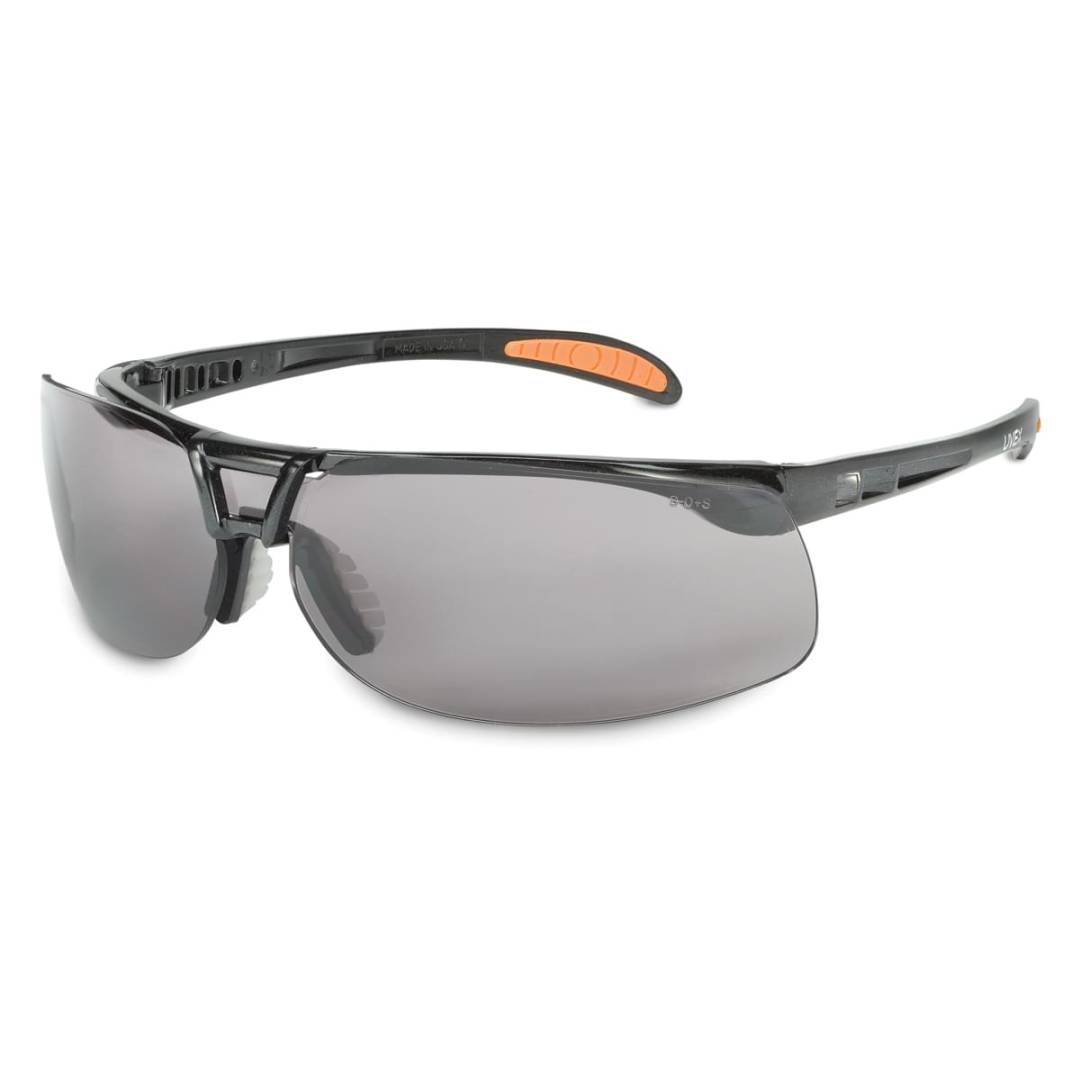 Glasses Safety Gray Protege Ultra-Dura Metallic Black Frame Tip Pads Cushioned Straight Floating Len