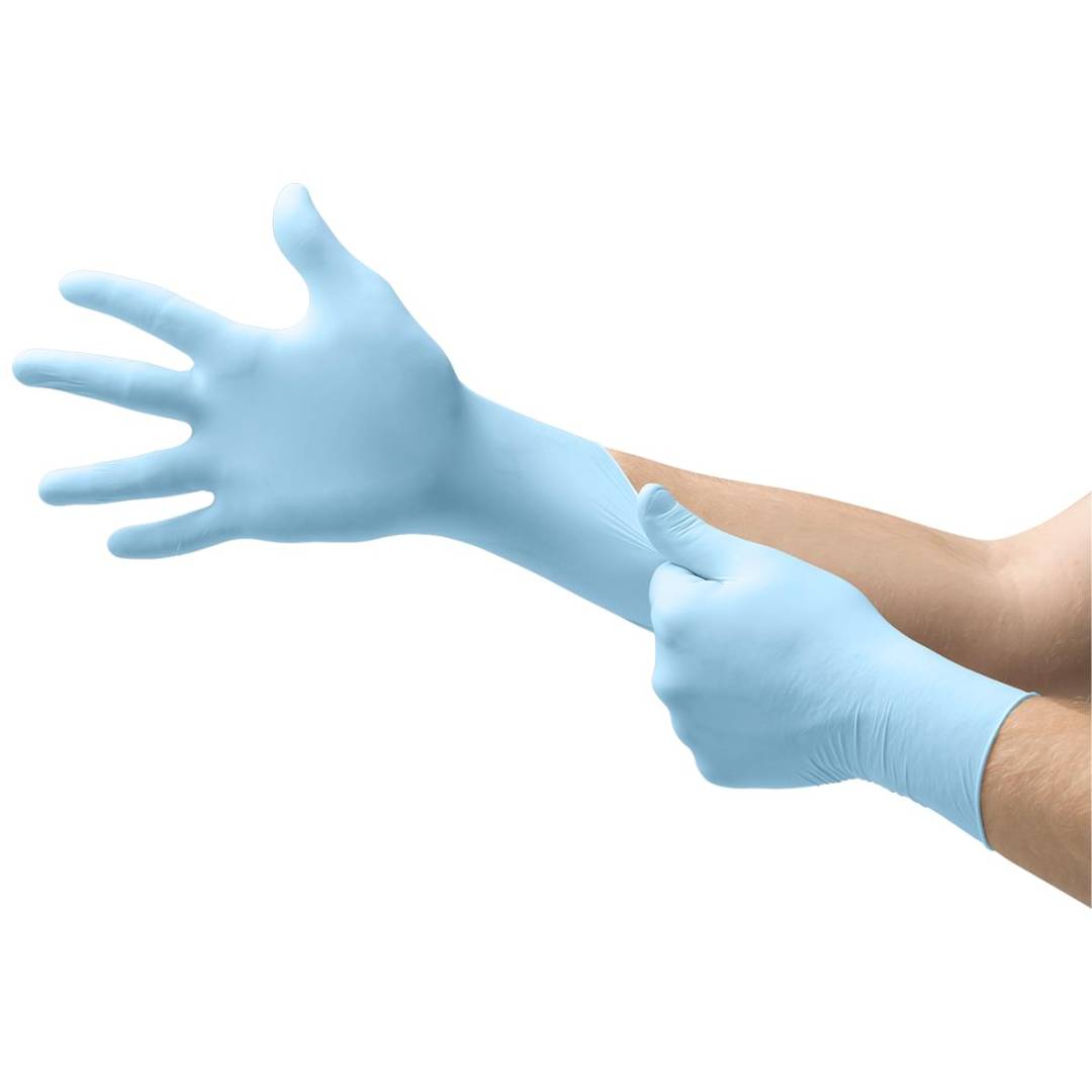Glove Disposable Exam Nitrile Powder Free Medium Light Blue 2.8 Mil Palm 4.3 Mil Finger 2.4 Mil Cuff