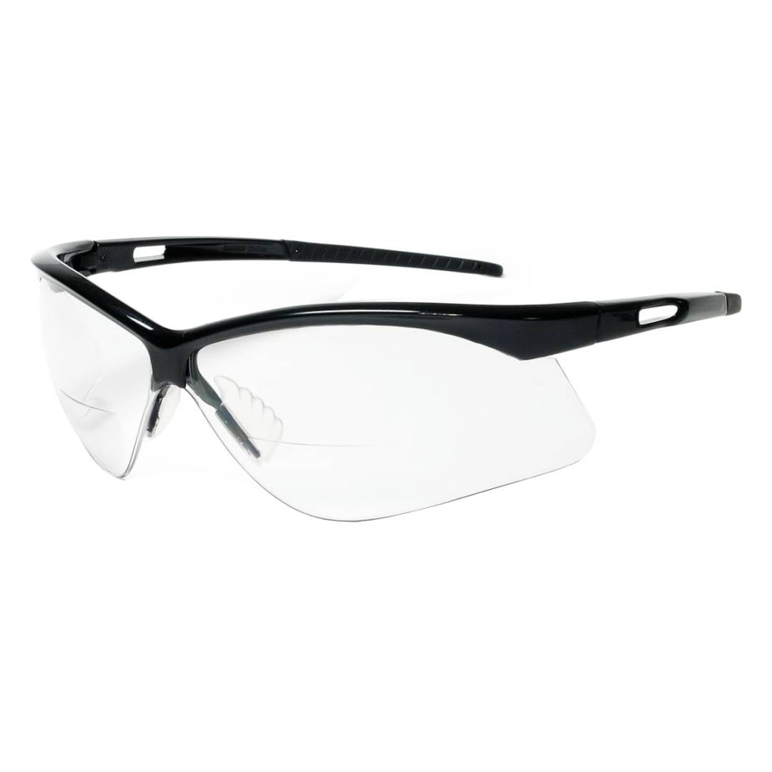 Glasses Safety Magnifier Clear +2.0 Diopter Anti-Scratch Premier Reader Black Temple Grips Sideshiel