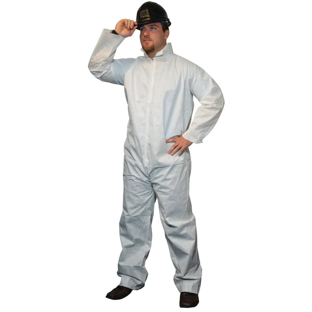 Coveralls Polypropylene Front Zipper Lg White Disposable