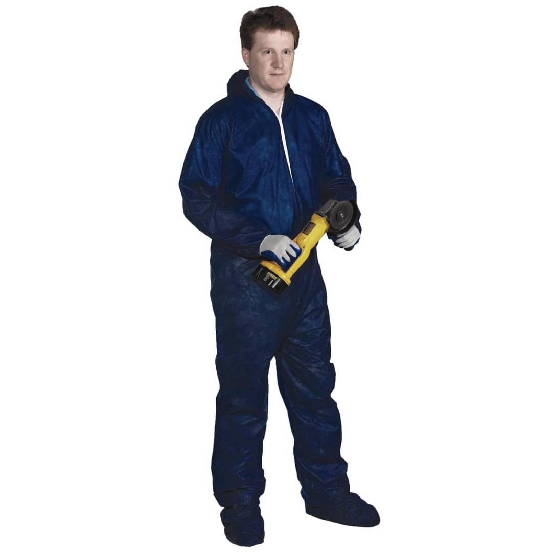 Coveralls Polypropylene Front Zipper Attached Bootshood Elastic Ankleswrists 3X Blue Disposable