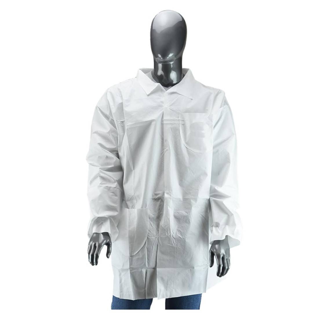 Coat Lab Polypropylene 4-Snap Front 2 Pockets Collar Xl White Disposable